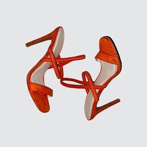 Stretchy Multi Strap Stiletto Heel Sandals - Coral/Orange